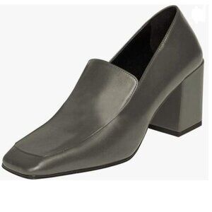 YDN Grey Office Ladies Block Heel Pumps Square Toe Loafers Slip On Daily Shoes